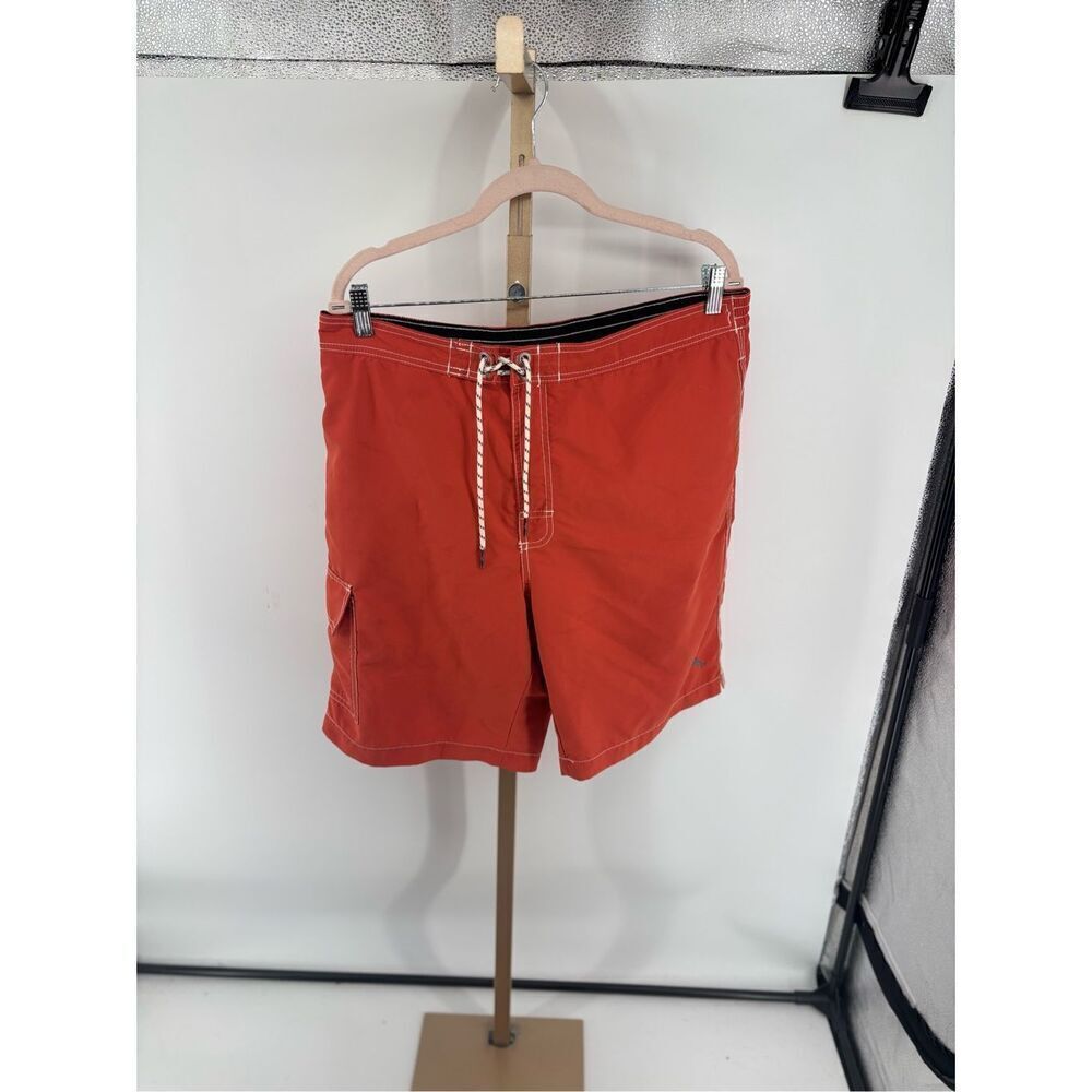 TOMMY BAHAMA Relax Mens Swim Shorts Orange Mesh Lined Drawstring Size Large